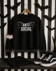 White anti social bat crew neck sweatshirt by Madness & Mayhem LLC