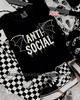 White anti social bat Shirt by Madness & Mayhem LLC