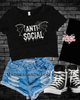 White anti social bat Cropped Tee by Madness & Mayhem LLC