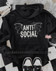 White anti social bat zip up hoodie by Madness & Mayhem LLC