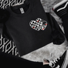 Cherry Madness & Mayhem barb wire heart exclusive crew neck sweatshirt (finished product) by Madness & Mayhem LLC
