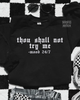 Thou shall not try me embroidered sweatshirt by Madness & Mayhem LLC