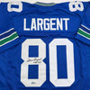 Autographed/Signed Steve Largent HOF 95 Seattle Blue Football Jersey Beckett BAS COA by Hall of Fame Sports Memorabilia