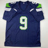 Autographed/Signed Kenneth Walker Seattle Blue Football Jersey Beckett BAS COA #2