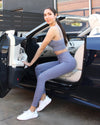 Mesh Seamless Legging With Ribbing Detail - Grey Purple