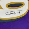Autographed/Signed Justin Tucker 66 Yard GW FG Stat Baltimore Purple Football Jersey JSA COA