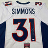 Autographed/Signed Justin Simmons Denver White Football Jersey JSA COA