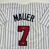 Autographed/Signed Joe Mauer Minnesota Pinstripe Baseball Jersey Beckett BAS COA
