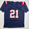 Autographed/Signed Jaylinn Hawkins New England Blue Football Jersey Beckett BAS COA by Hall of Fame Sports Memorabilia