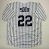 Autographed/Signed Juan Soto New York Pinstripe Baseball Jersey Beckett BAS COA