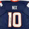 Autographed/Signed Bo Nix Denver Blue Football Jersey Beckett BAS COA