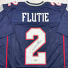 Autographed/Signed Doug Flutie New England Blue Football Jersey Beckett BAS COA by Hall of Fame Sports Memorabilia