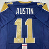 Autographed/Signed Tavon Austin St. Louis Blue Football Jersey JSA COA