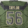 Autographed/Signed Lawrence Taylor New York Green Salute To Service Football Jersey Beckett BAS COA