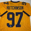 Autographed/Signed Aidan Hutchinson Michigan Yellow College Football Jersey Beckett BAS COA