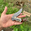 2-Piece Damascus Hawkbill Folding Pocket Knives — Liner Lock, Rosewood Black & Cream Resin Handles, Brass Bolsters by JW SteelCrafts