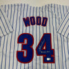 Autographed/Signed Kerry Wood 98 ROY Chicago Pinstripe Baseball Jersey Beckett BAS COA