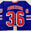 Autographed/Signed Glenn Anderson 94 SC Champs New York Blue Hockey Jersey JSA COA