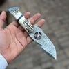 Damascus Gut Hook Hunting Knife with Deer Cutout Blade and Synthetic Stag Handle by JW SteelCrafts