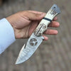 Damascus Gut Hook Hunting Knife with Deer Cutout Blade and Synthetic Stag Handle by JW SteelCrafts