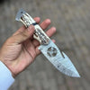 Damascus Gut Hook Hunting Knife with Deer Cutout Blade and Synthetic Stag Handle by JW SteelCrafts