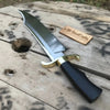Carbon Steel 10-Inch Clip Point Bowie Knife — Black Handle, Brass S-Guard & Mirror Polished Blade by JW SteelCrafts