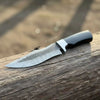 Damascus Trailing Point Fixed Blade Hunting Knife — Forged Ladder Pattern Blade, Black Resin Handle & Steel Guard by JW SteelCrafts