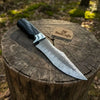 Damascus Trailing Point Fixed Blade Hunting Knife — Forged Ladder Pattern Blade, Black Resin Handle & Steel Guard by JW SteelCrafts