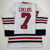 Autographed/Signed Chris Chelios Chicago White Hockey Jersey Beckett BAS COA
