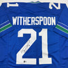 Autographed/Signed Devon Witherspoon Seattle Blue Retro Football Jersey Beckett BAS COA