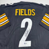 Autographed/Signed Justin Fields Pittsburgh Black Football Jersey Beckett BAS COA
