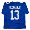 Autographed/Signed Odell Beckham Jr. New York Blue Football Jersey Beckett BAS COA by Hall of Fame Sports Memorabilia