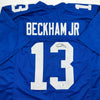 Autographed/Signed Odell Beckham Jr. New York Blue Football Jersey Beckett BAS COA by Hall of Fame Sports Memorabilia