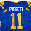 Autographed/Signed Jim Everett 2x Passing TD Leader Los Angeles LA Blue Football Jersey Beckett BAS COA by Hall of Fame Sports Memorabilia