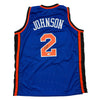 Autographed/Signed Larry Johnson New York Blue Basketball Jersey Beckett BAS COA