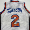 Autographed/Signed Larry Johnson New York White Basketball Jersey Beckett BAS COA