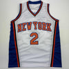 Autographed/Signed Larry Johnson New York White Basketball Jersey Beckett BAS COA