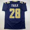 Autographed/Signed Marshall Faulk St. Louis Navy Blue Football Jersey Beckett BAS COA