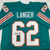 Autographed/Signed Jim Langer HOF 87 Miami Teal Football Jersey JSA COA