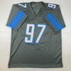 Autographed/Signed Aidan Hutchinson Detroit Grey Football Jersey Beckett BAS COA