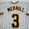 Autographed/Signed Jackson Merrill San Diego Pinstripe Baseball Jersey Beckett BAS COA