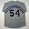 Autographed/Signed Aroldis Chapman New York Grey Baseball Jersey Beckett BAS COA