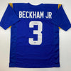 Autographed/Signed Odell Beckham Jr. OBJ Los Angeles LA Blue Football Jersey Beckett BAS COA