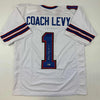 Autographed/Signed Coach Marv Levy HOF 01 Buffalo White Football Jersey Beckett BAS COA by Hall of Fame Sports Memorabilia