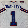 Autographed/Signed Coach Marv Levy HOF 01 Buffalo White Football Jersey Beckett BAS COA by Hall of Fame Sports Memorabilia