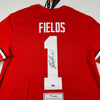 Autographed/Signed Justin Fields Ohio State Buckeyes Red College Football Jersey Fanatics COA