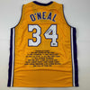 Autographed/Signed Shaquille Shaq O'Neal Los Angeles LA Yellow Stat Basketball Jersey Beckett BAS COA