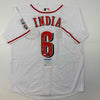 Autographed/Signed Jonathan India 2021 NL ROY Cincinnati White Baseball Jersey JSA COA