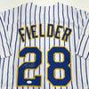 Autographed/Signed Prince Fielder Milwaukee White Pinstripe Baseball Jersey JSA COA