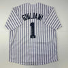 Autographed/Signed Rudy Giuliani New York Pinstripe Baseball Jersey Beckett BAS COA